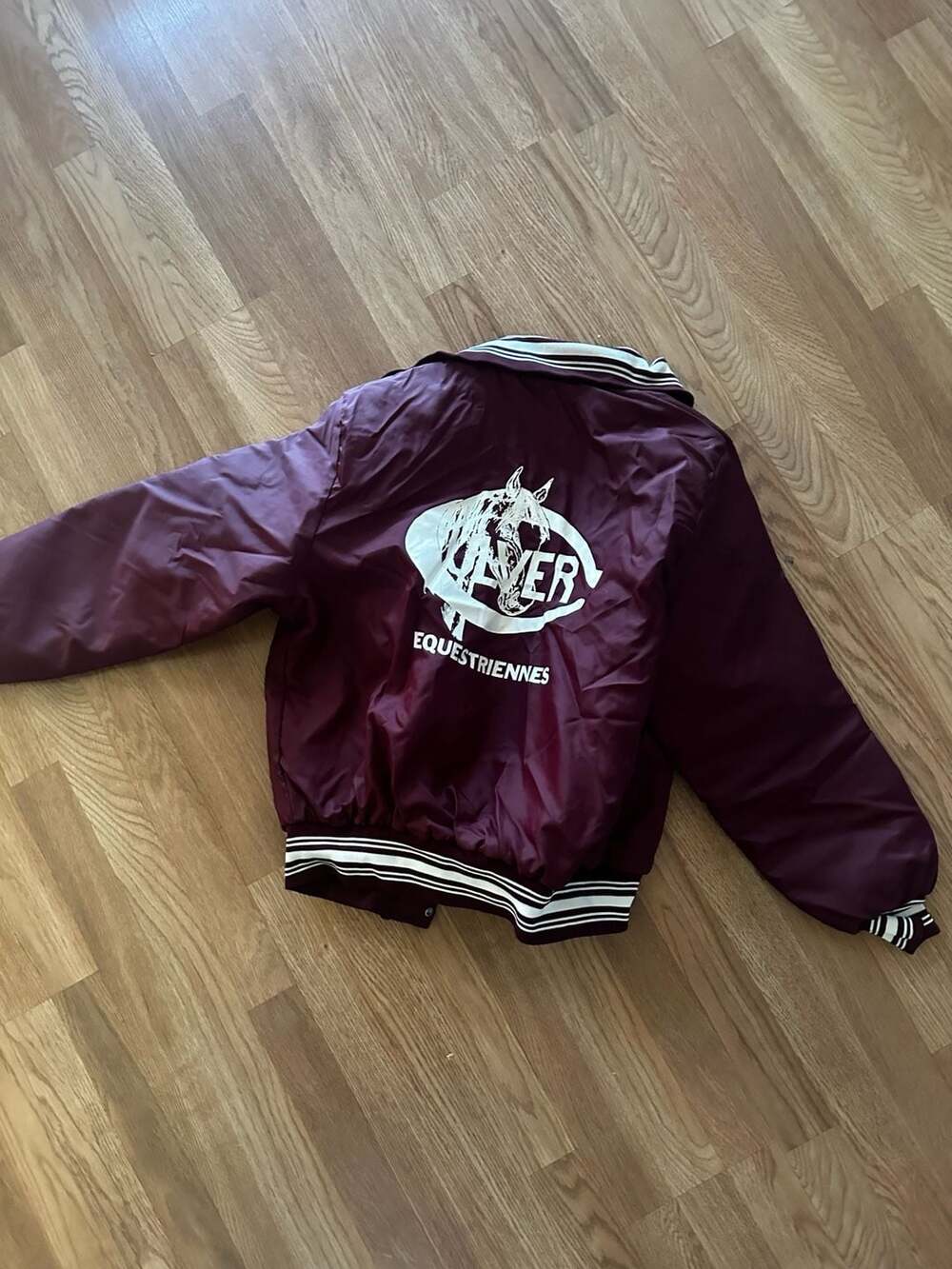 Vintage 70s Gem Sportswear Culver Equestriennes Satin Bomber Jacket Maroon L
